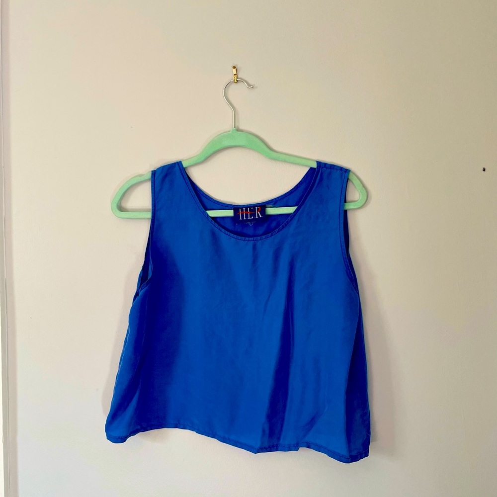 Blue silk vintage crop top